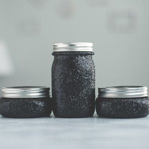 Black Glitter Makeup Organizer Mason Jars